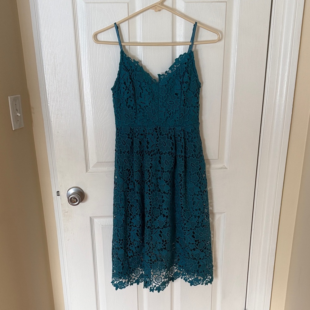 Astr Teal Lace Midi Dress